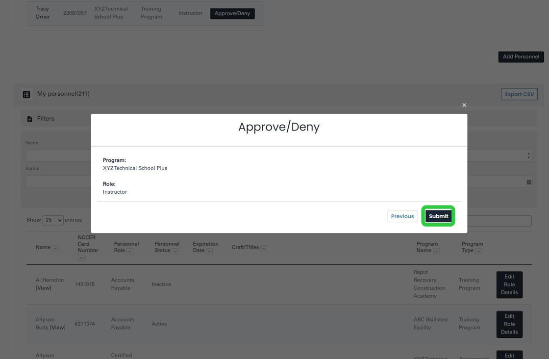 How to Approve/Deny Registered Program Personnel
